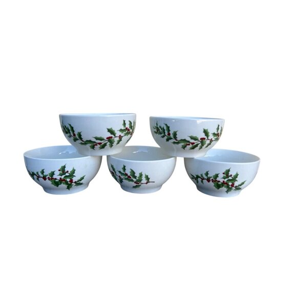 Set Of 5 Vintage Marthaware Christmas Holly Berry Design Bowls - Picture 1 of 10